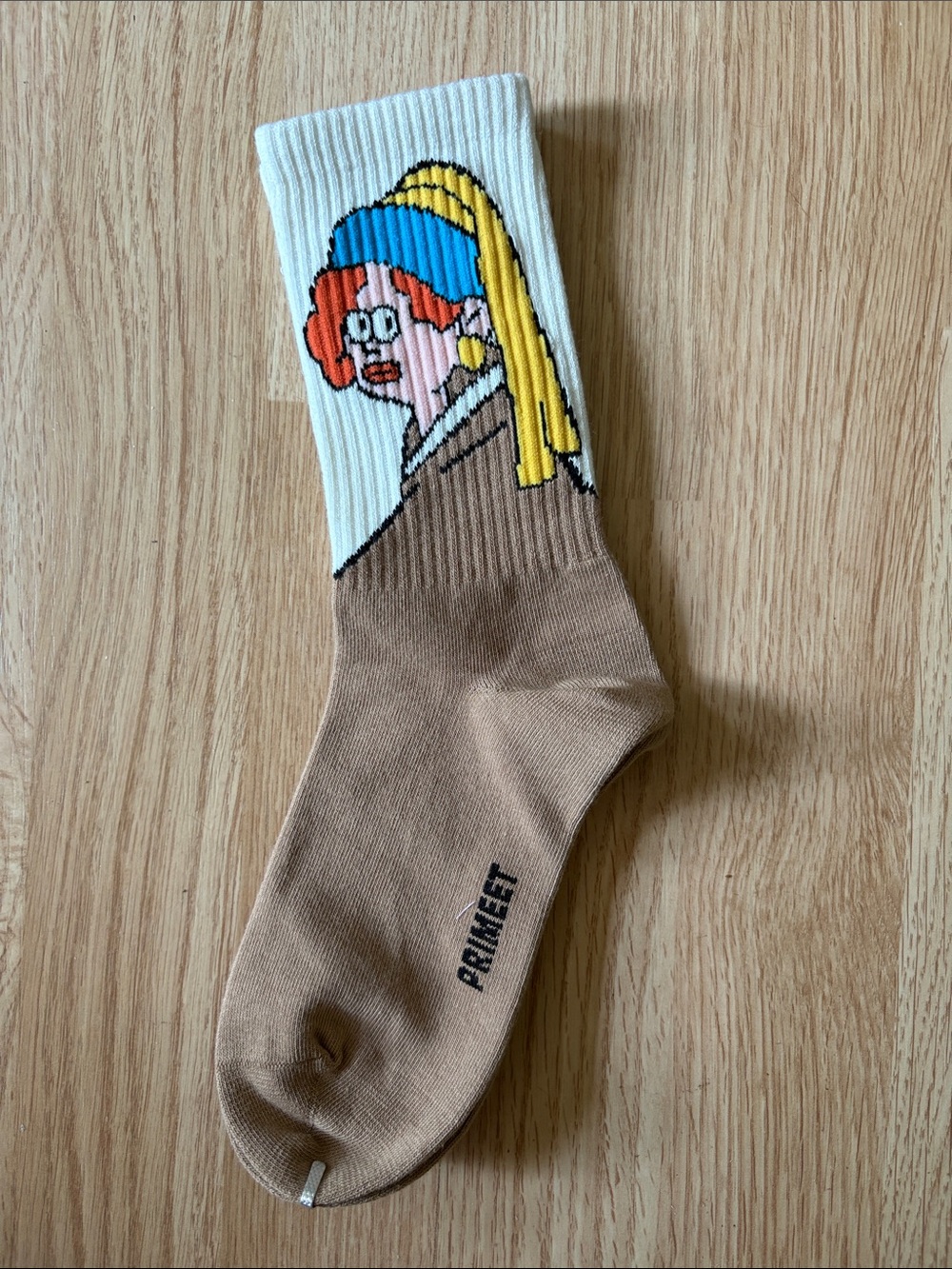 1 Retro Cartoon Graphic Crew Socks – Girl with a Pearl Earring New